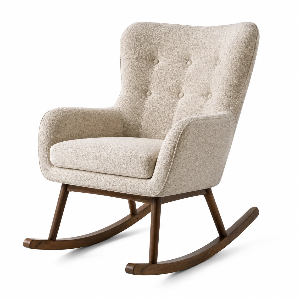 Poltrona a dondolo in legno e tessuto beige