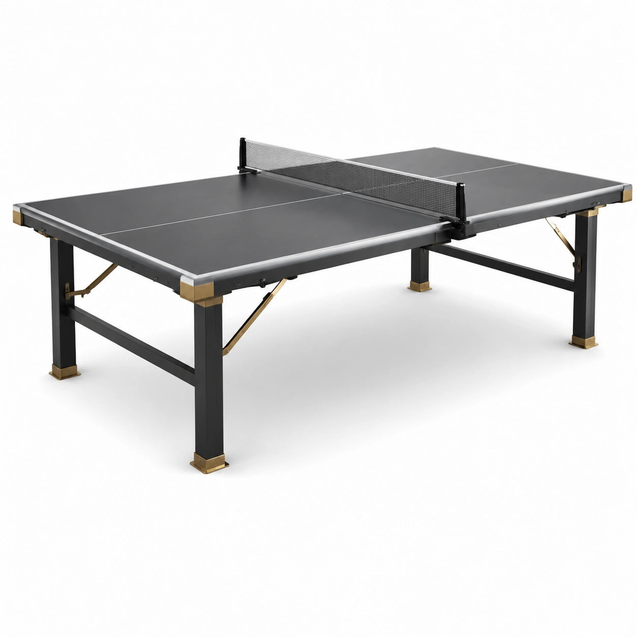 Tavolo da Ping Pong Indoor in MDF e Metallo Nero con Dettagli in Ottone 274x152.5x76 cm