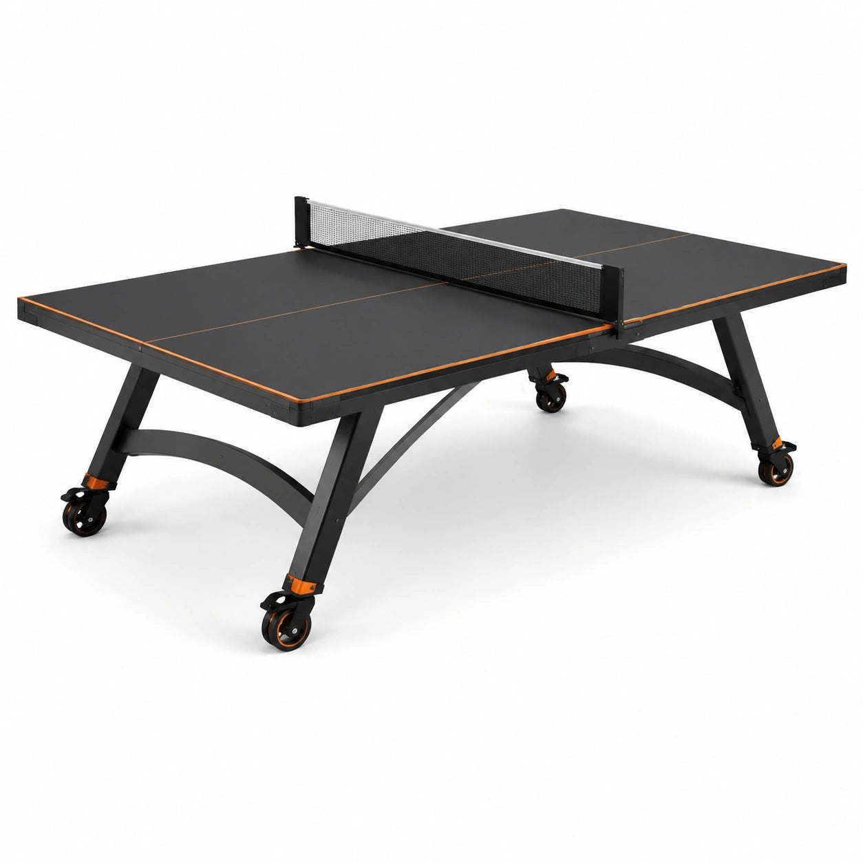Tavolo da ping pong pieghevole in metallo e MDF con ruote nero
