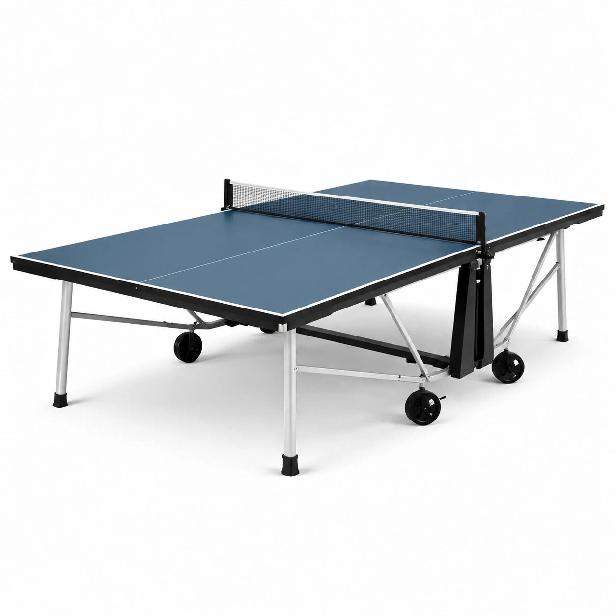 Tavolo da Ping Pong Pieghevole in Legno e Acciaio Blu