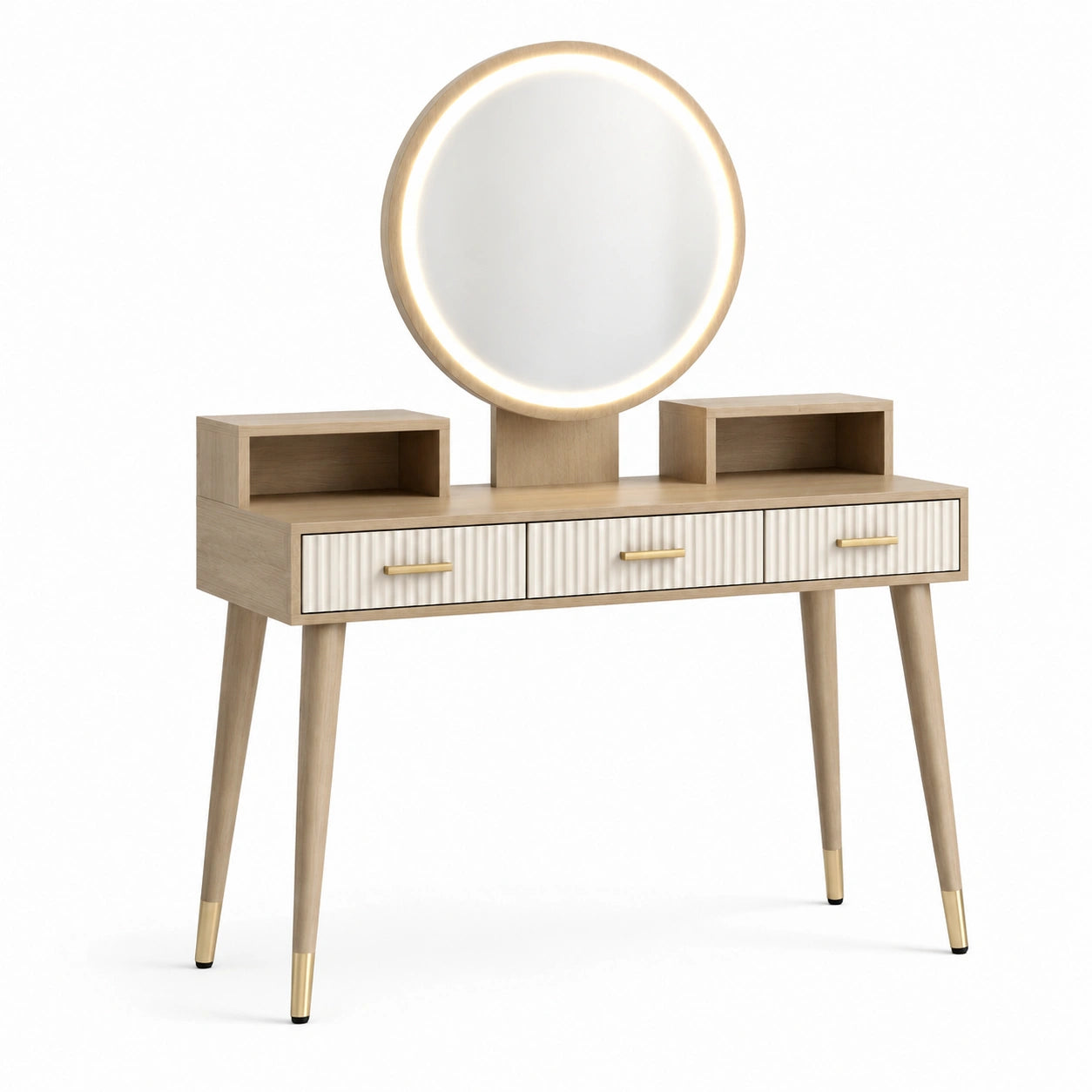 Toeletta in Legno e MDF con Specchio a LED e Cassetti