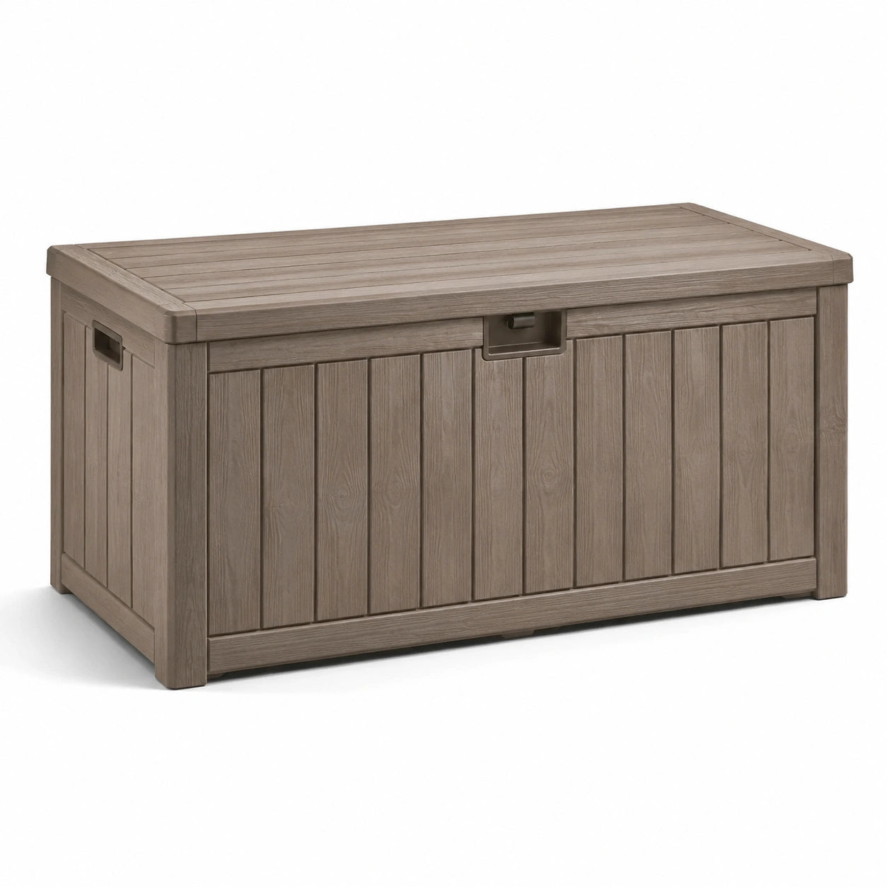 Baule da giardino in plastica effetto legno marrone 120x60x55 cm