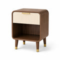 Comodino in legno compensato e metallo dorato con cassetto crema 50x40x65cm