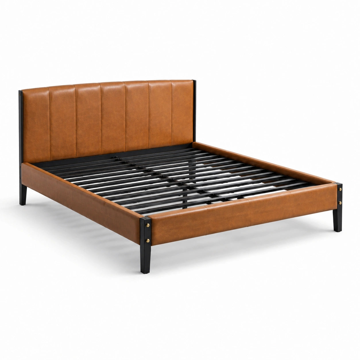 Letto matrimoniale in metallo e similpelle marrone 160x200 cm