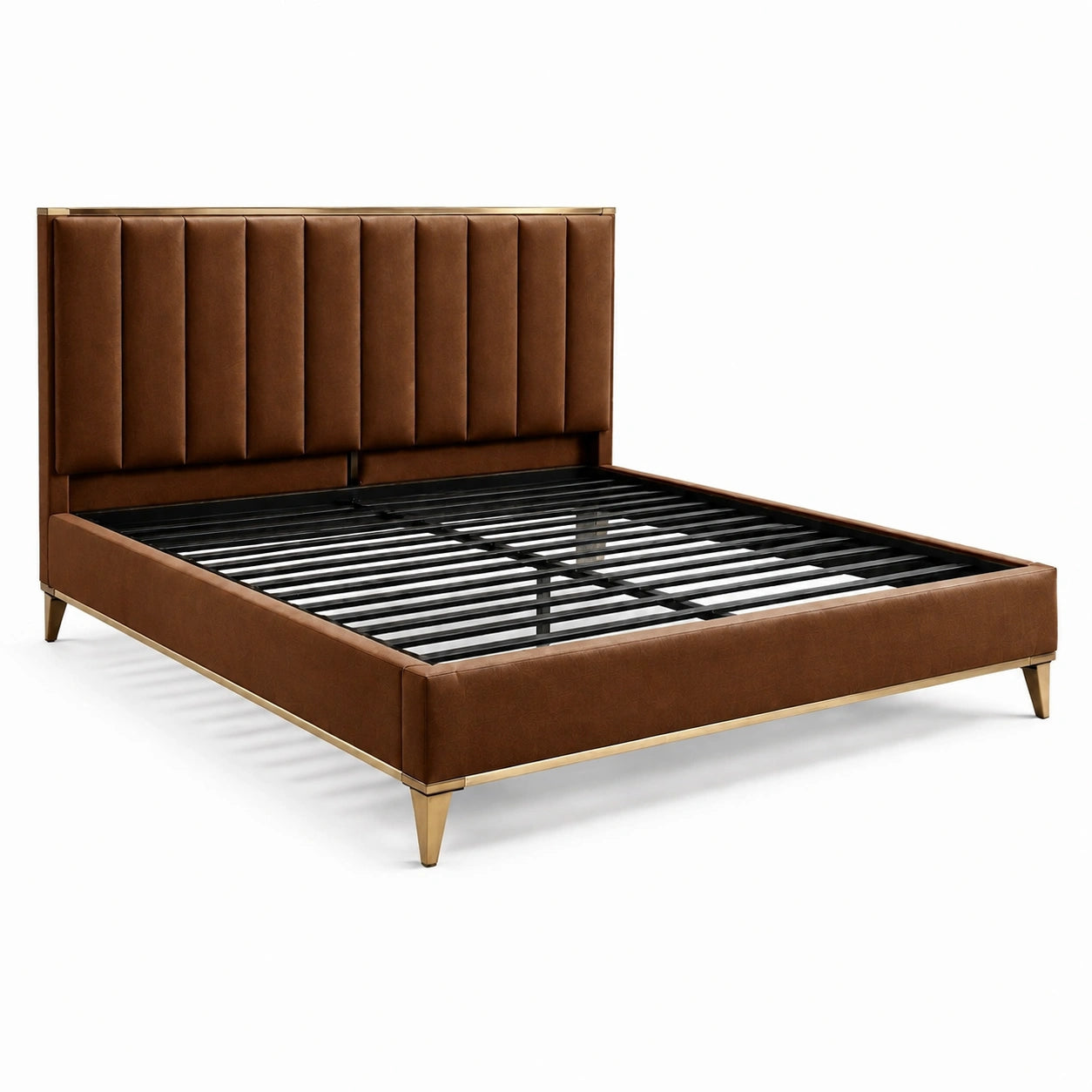Letto matrimoniale in pelle e metallo marrone 200x160 cm