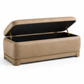Panca contenitore in pelle sintetica beige con base in metallo dorato