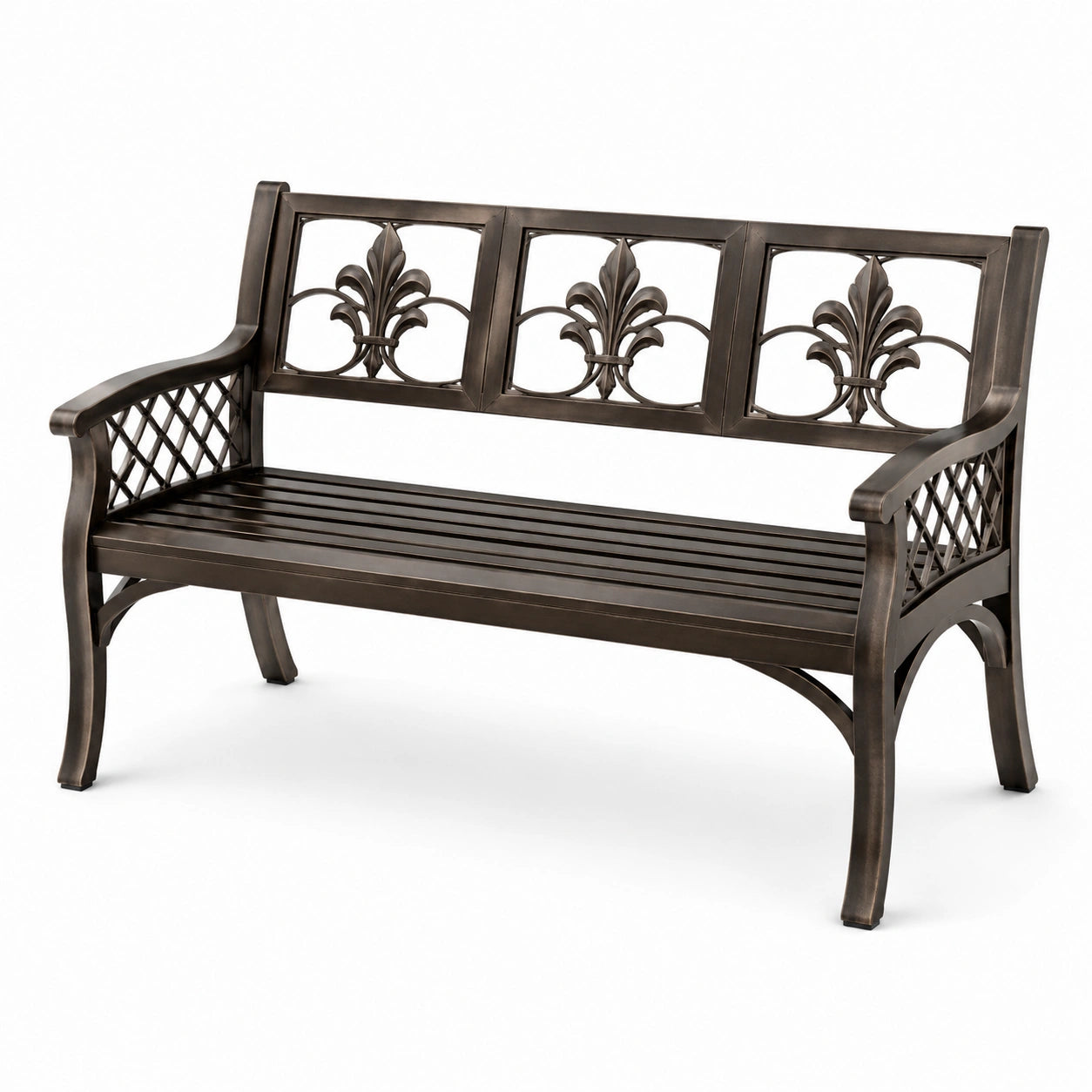 Panchina da giardino in metallo decorativo bronzo
